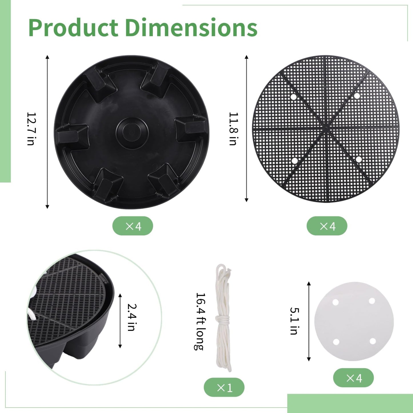 Homaisson 4 Pcs Self-Watering Plant Saucers, Indoor Auto Watering Fabric Pot Bases, Round Plastic Drip Trays for Plant Growth Bags, Provide Stable Support and Prevent Leakage