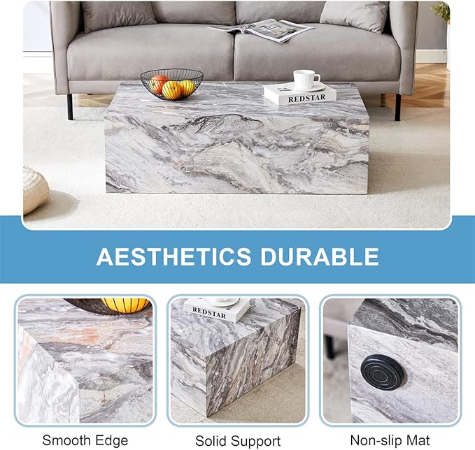 Coffee Table Set for 3, Living Room Table Set, Faux Marble Coffee Table and