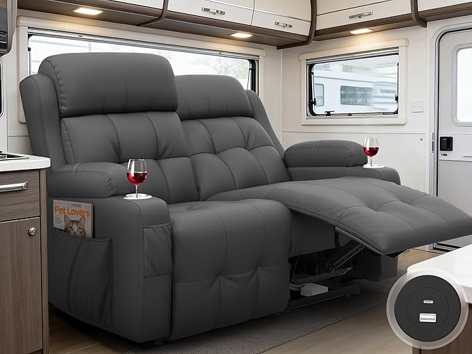 Reclining Loveseat with Pebble Texture Fabric, Loveseat Recliner with USB/Type