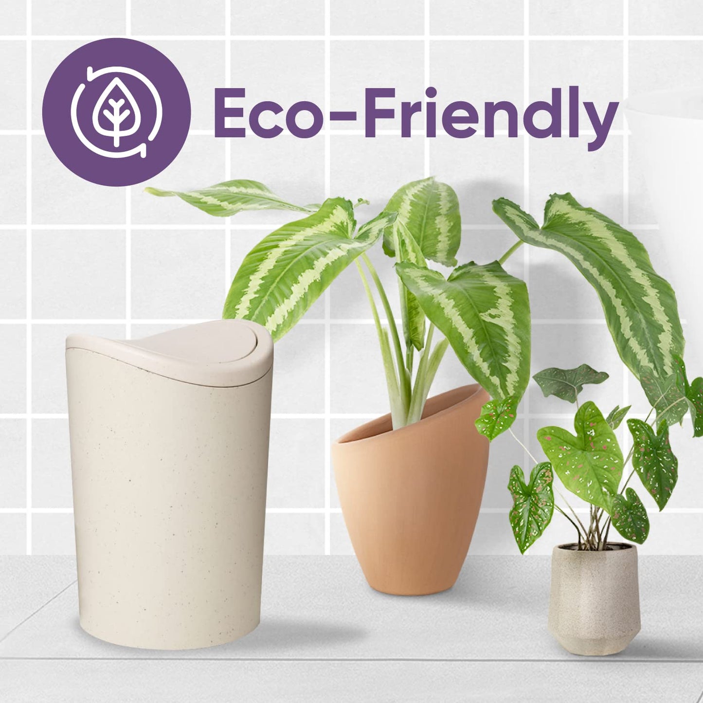 Superio Small Bathroom Trash Can with Lid, Modern White Mini Waste Bin with Swing Lid (1 1/2 Gallon, 6 Liter) Plastic Garbage Can for Kitchen, Bathroom, Bedroom, Office, Under Desk (1, Ecohome)