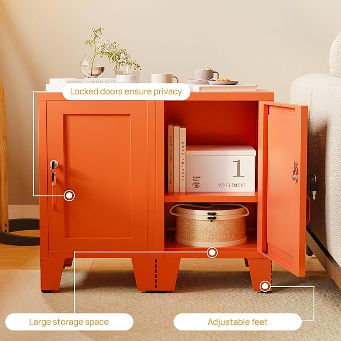 ALBAD Metal Nightstand with Lockable Cabinet, Compact Mini Locker Bedside Table