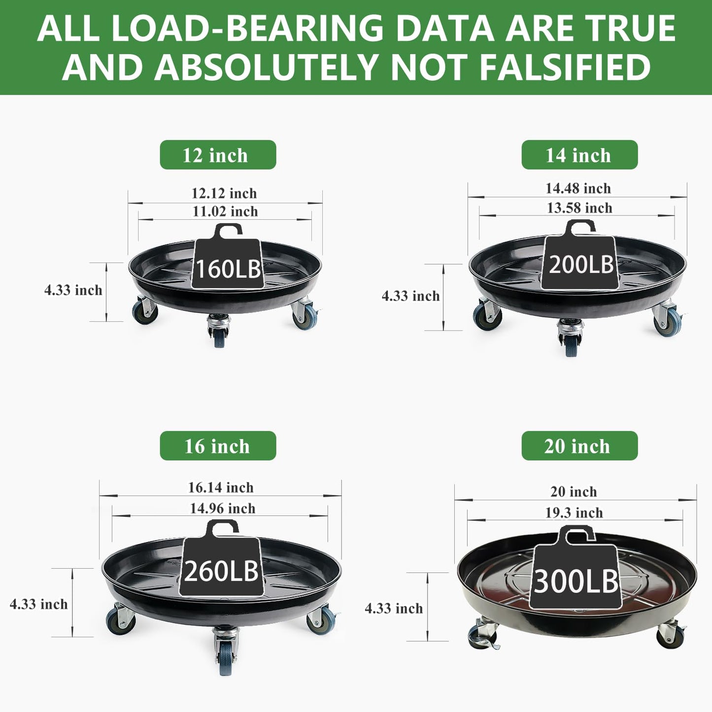 AyaLight 2 Pack Metal Plant Caddy With Wheels 12 Inch Black, Round Rolling Heavy Duty Plant Dolly, Heavy Plant Pot Mover Outdoors or Indoors, The Metal Wheel Can Rotate 360 Degrees or Lockable.