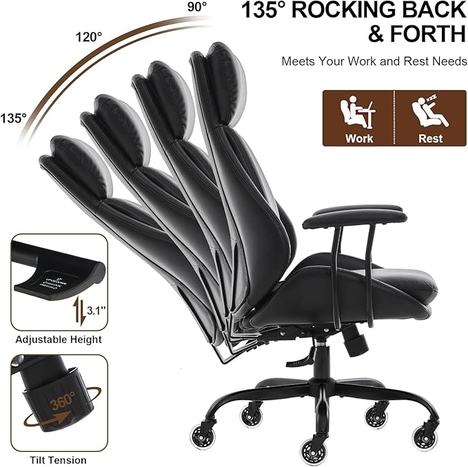 E-Motie Office Chair, Leather Desk Chair