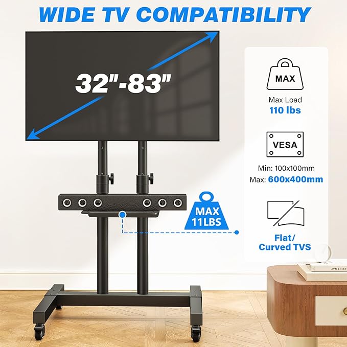 Rfiver Mobile TV Cart Rolling TV Stand