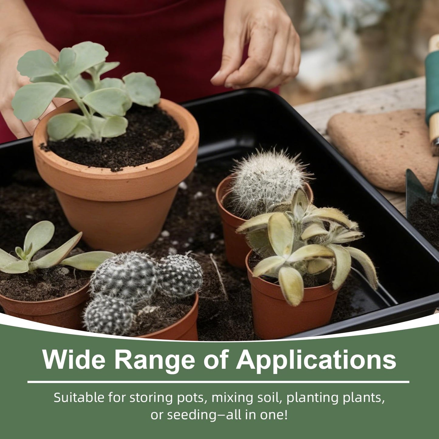 Vesici 4 Pack Large Squared Plant Saucer 23.6 x23.6”x 3” Black Plastic Garden Square Potting Tray for Indoor Outdoor Plant Water Receiving Tray for Flower Pot Planter, Windowsill