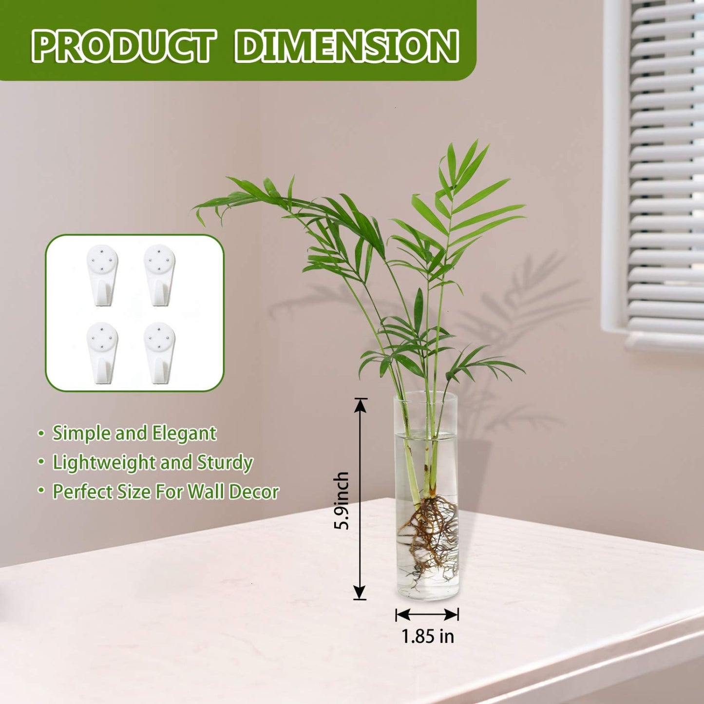 Vumdua 4 Pack Glass Planters, Clear, 5.9 in H x 1.85 in D, Suitable for Most Water Plants, Perfect for DIY Propagation Station, Easy to Install, Elegant and Functional