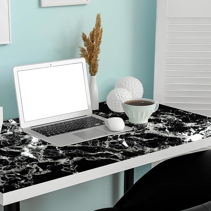 Arthome Black Marble Contact Paper, Peel and Stick Black Silver Paper, Self
