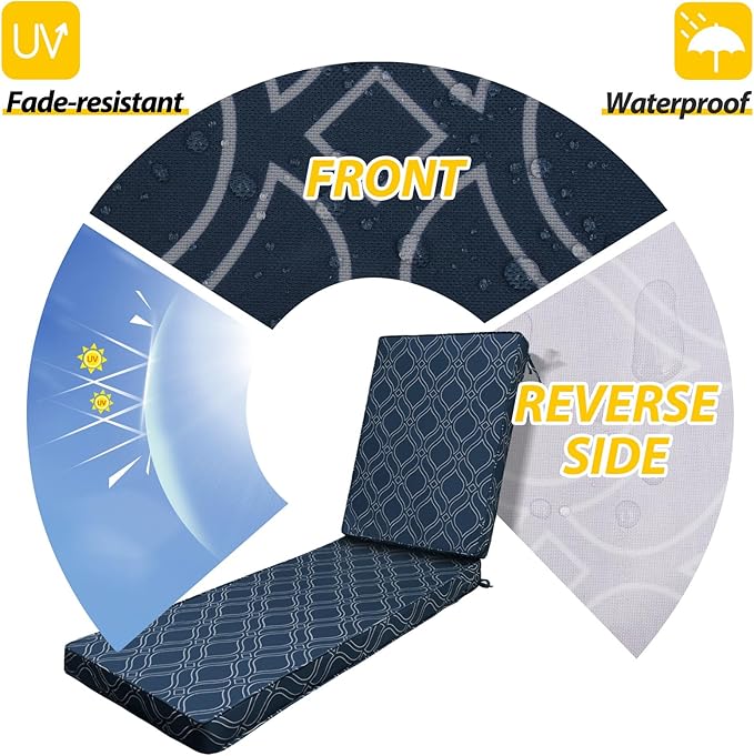 AAAAAcessories Outdoor Chaise Lounge Cushions, Fade-Resistant, Waterproof Patio