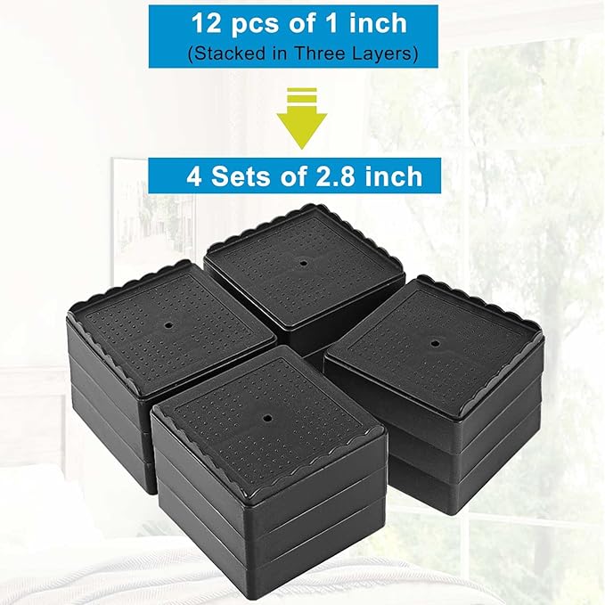 Bed Risers 1 inch, 2 inch, 3 inch, 4 inch Heavy Duty, Adjustable Furniture Riser