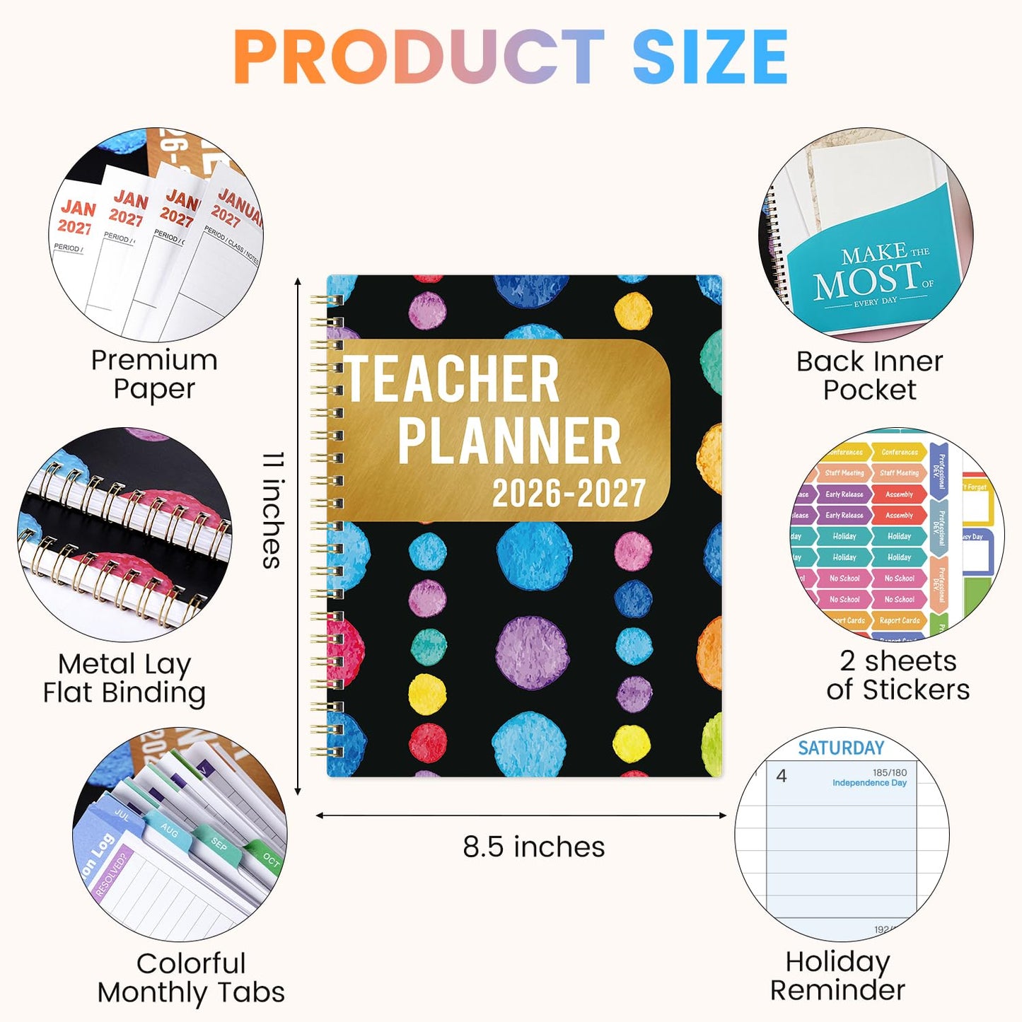 Teacher Planner 2026-2027 - Teacher Lesson Planner 2026-2027, July 2026 - June 2027, 8.5" x 11", Weekly & Monthly Lesson Plan Book for Teacher, Academic Planner with Colorful tabs, Inner Stickers