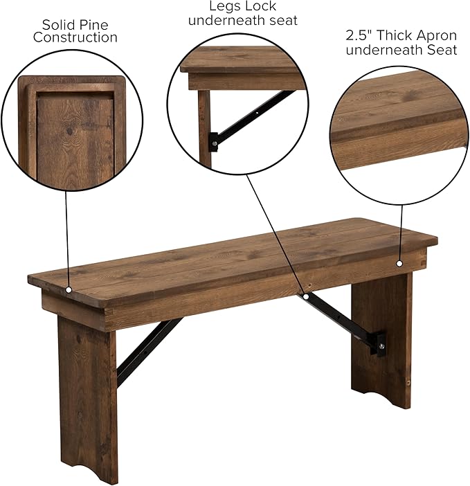 Flash Furniture Hercules Series 40" x 12" Commercial Grade Rustic Solid Pine