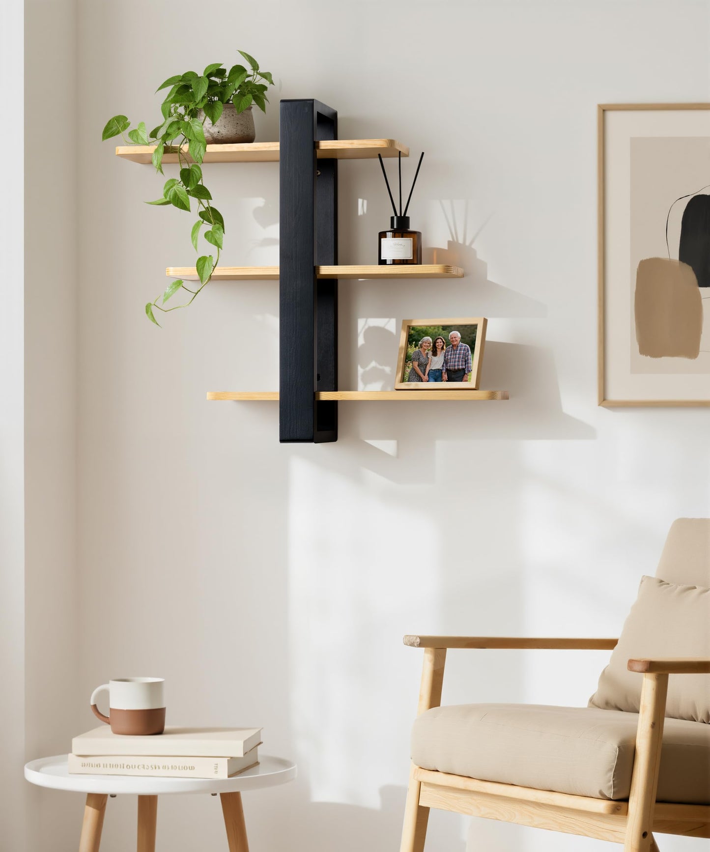 SUMGAR Floating Shelves for Wall Mounted Shelving Unit All Pine Wood 3 Tier Large Shelf for Bedroom Living Room Office Bathroom Home Decoration Storage Plant Photo Display Modern 20in