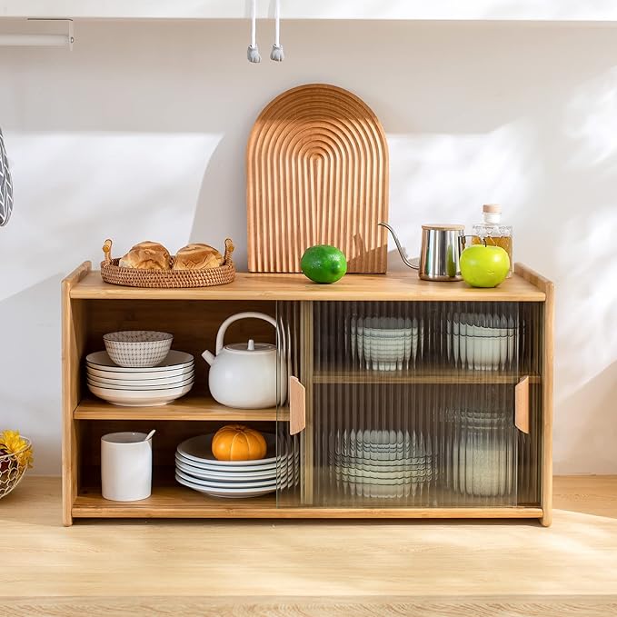 HollyHOME Small Bamboo Wall Mounted Kitchen Pantry Sideboard