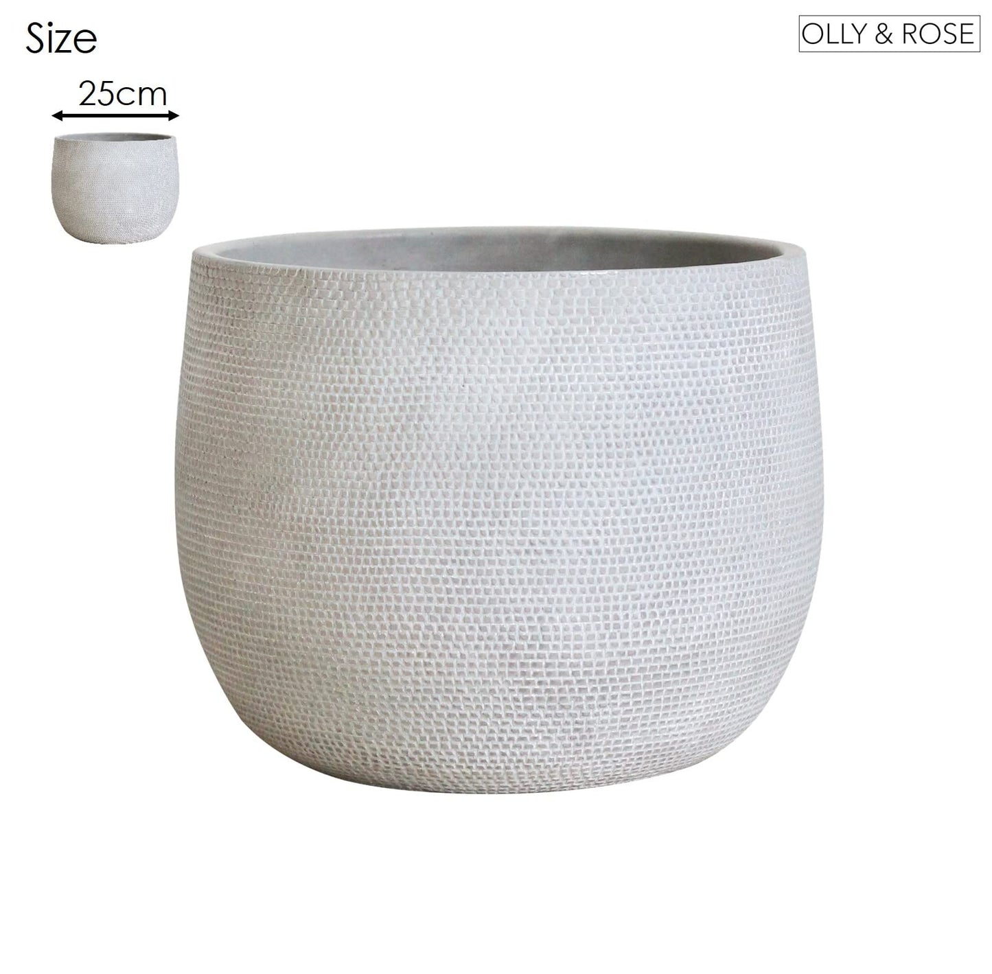 Olly & Rose Barcelona Barcelona Ceramic Plant Pot Large 25cm - White Flower Pots - Indoor & Outdoor Planters - Matt White