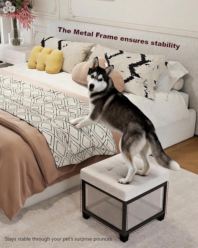 ABHENG Chenille Cover Steel Frame Ottoman