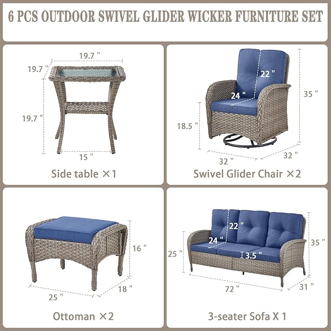 Belord 6 Pieces Wicker Patio Furniture Set