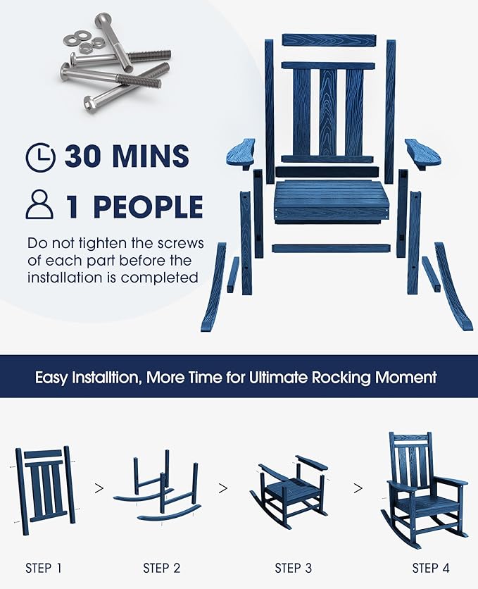 KINGYES Oversized Outdoor Rocking Chair, All-Weather Patio Rocking Chairs