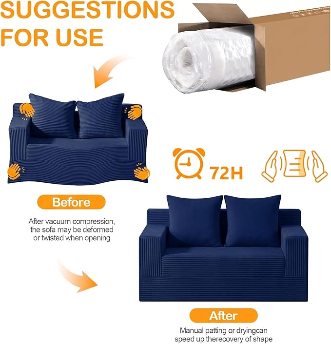 Erament Boneless Loveseat Convertible Sofa Bed, Folding Floor Futon Sleeper