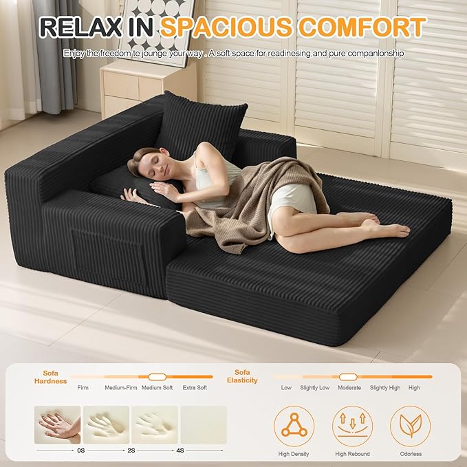 Erament Loveseat Boneless Convertible Sofa Bed, Folding Floor Futon Sleeper