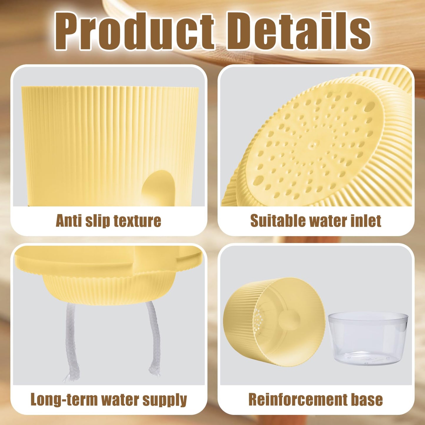 Eurysman 3 Pack Self Watering Planter Pots for Indoor Plants - 5.5 Inch African Violet Pots with Wick Rope - Yellow