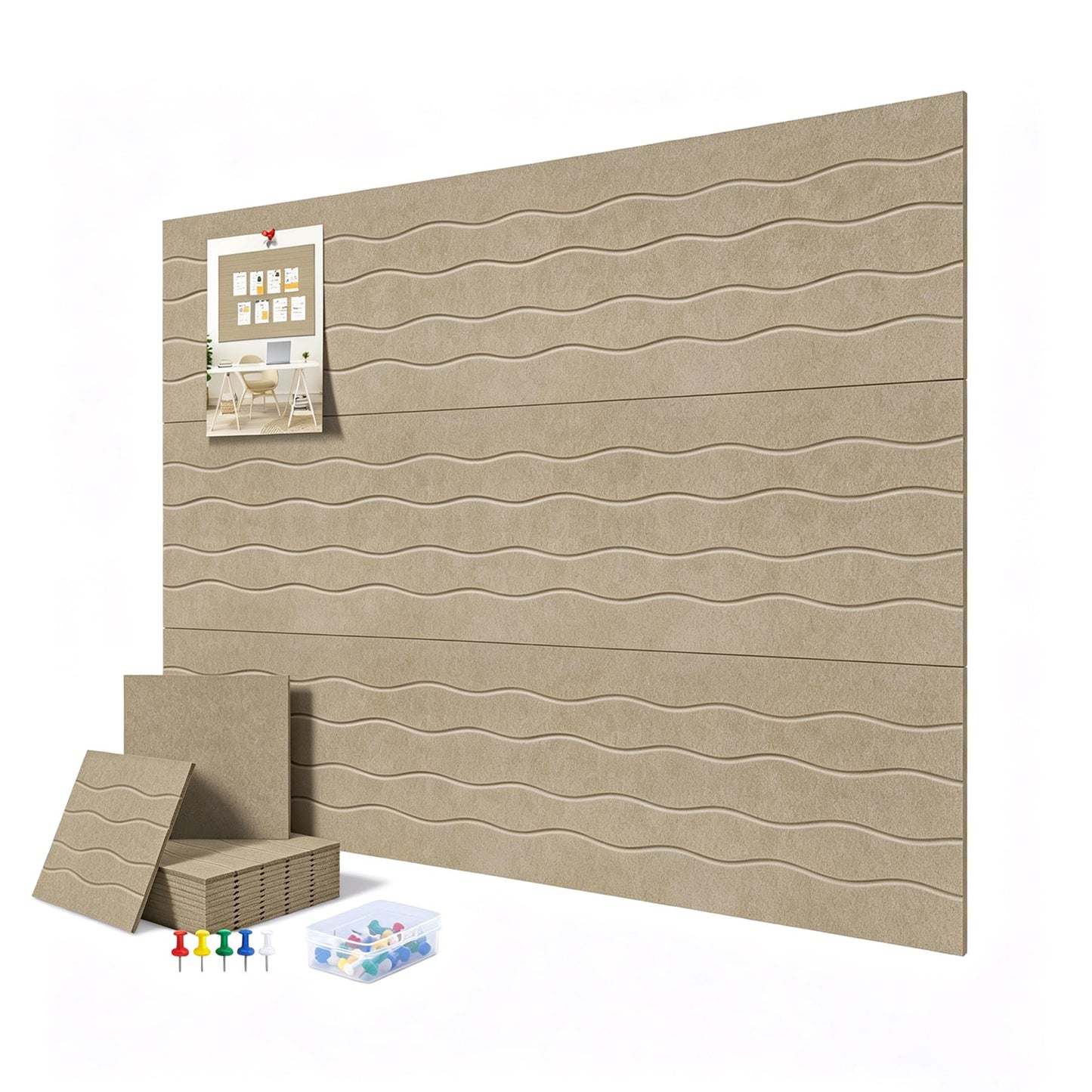AKONEGE Felt Bulletin Board Tiles 12 Pack, 48" x 36" Cork Board Alternative, DIY Pin Board Wall Tiles for Photo Wall, Vision Board, Room & Home Office Decor, Stick-On with Adhesive Tabs, Deep Camel