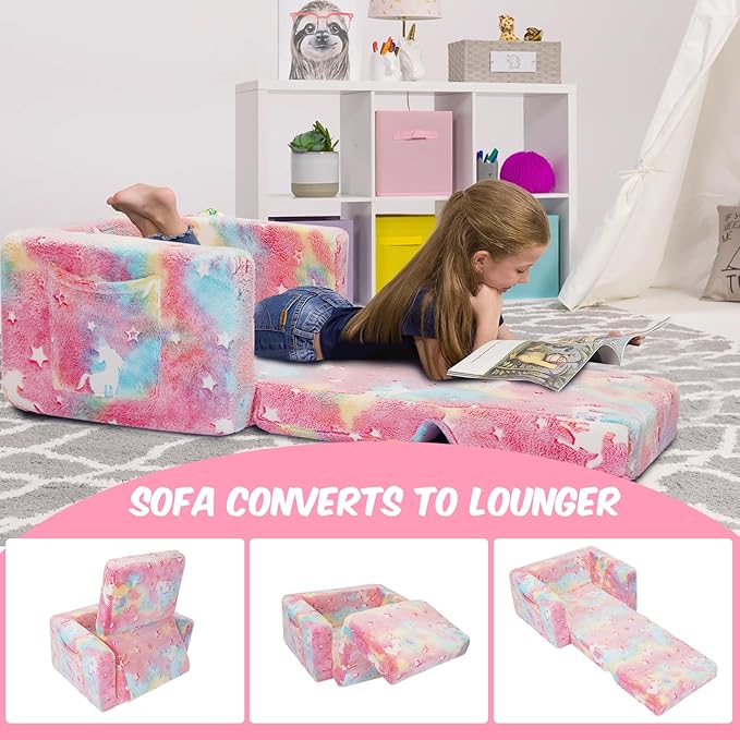 SLIGUY Kids Couch, Toddler Chair, Fold Out Kids Sofa Chair, Convertible Sofa to