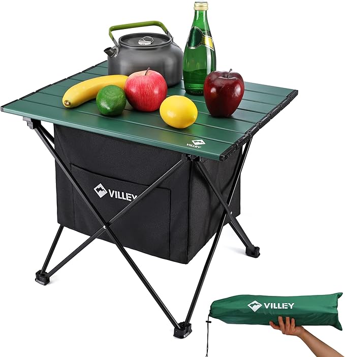 VILLEY Portable Camping Side Table, Ultralight Aluminum Folding Beach Table