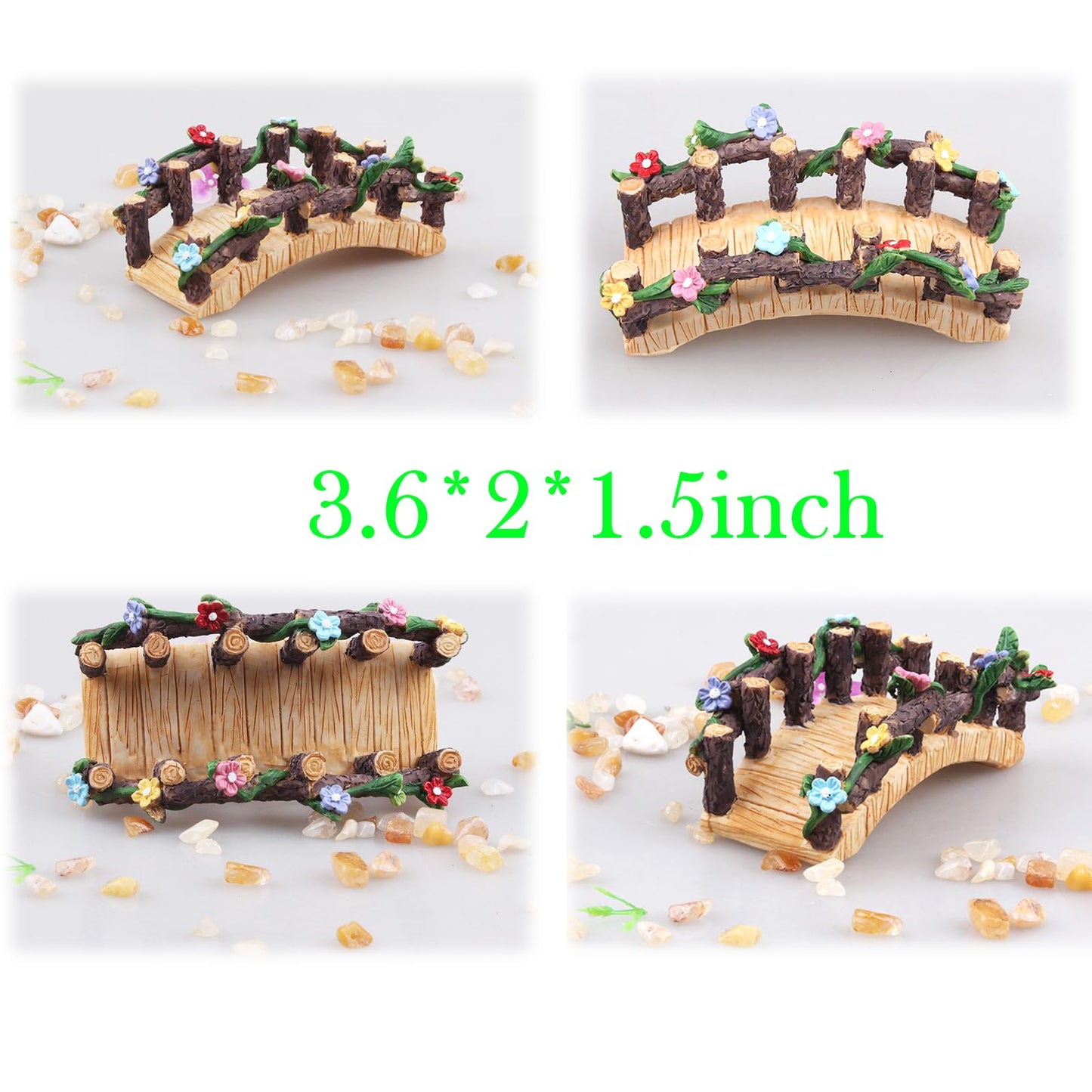 Kai Dream Miniature Fairy Garden Accessories Set, 3 Piece Resin Decorative Landscape Kit with Arch, Bridge and Slide, Floral Garden Ornaments