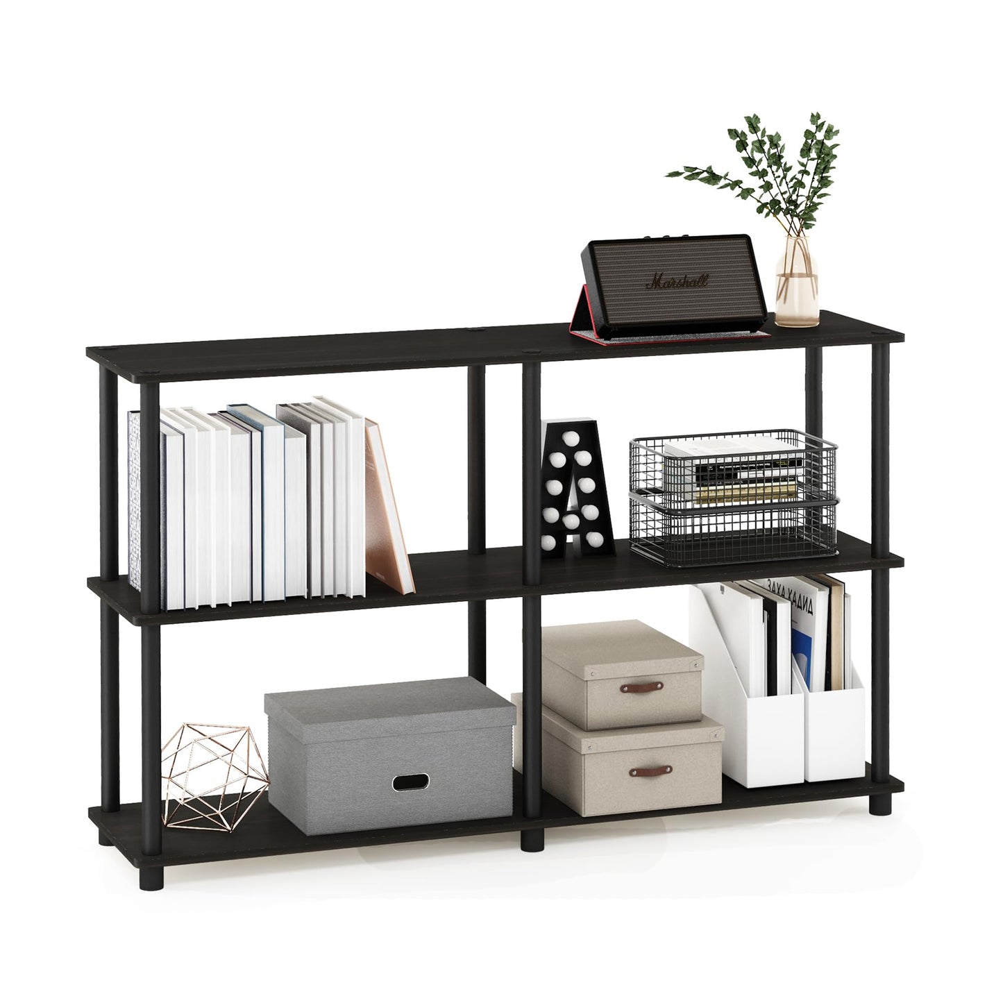 Furinno TURN-N-TUBE Storage Shelves, 3-Tier 47.4 Wide Book Shelf, Corner Shelf, Toolless Open Shelves, for Organization and Storage, Living Room, Garage, Home Office, Espresso