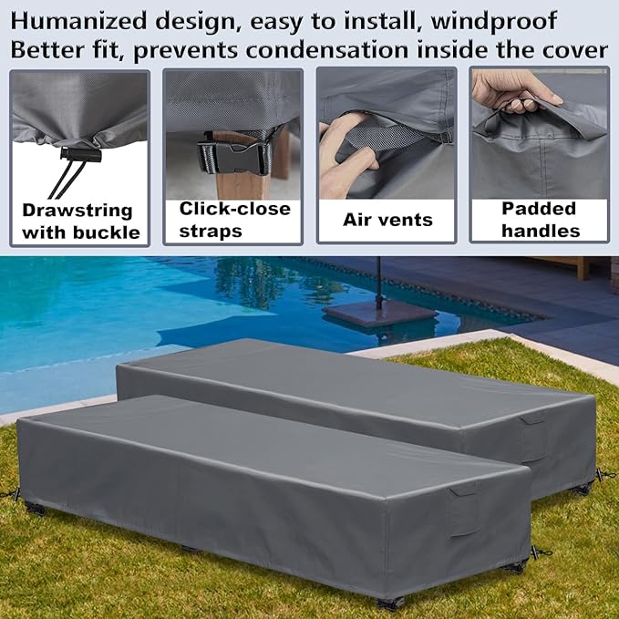 Waterproof Patio Lounge Chair Cover 2 Pack Outdoor Chaise Lounge Covers 600D