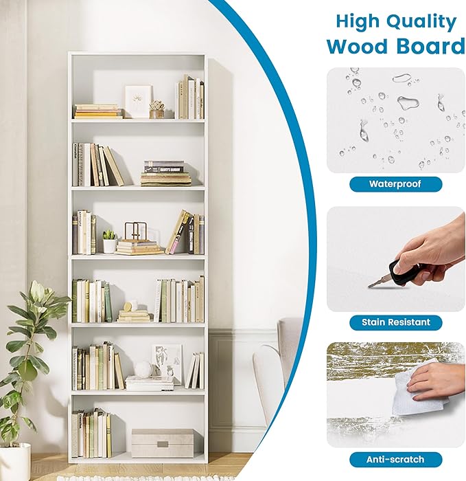 GRUSIGN 71" Tall 6-Tier Bookshelf, Large Open Display Bookcase
