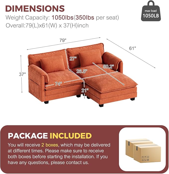 ELUCHANG Oversized 79" Modular Sectional Sofa, Comfy Cloud Couch