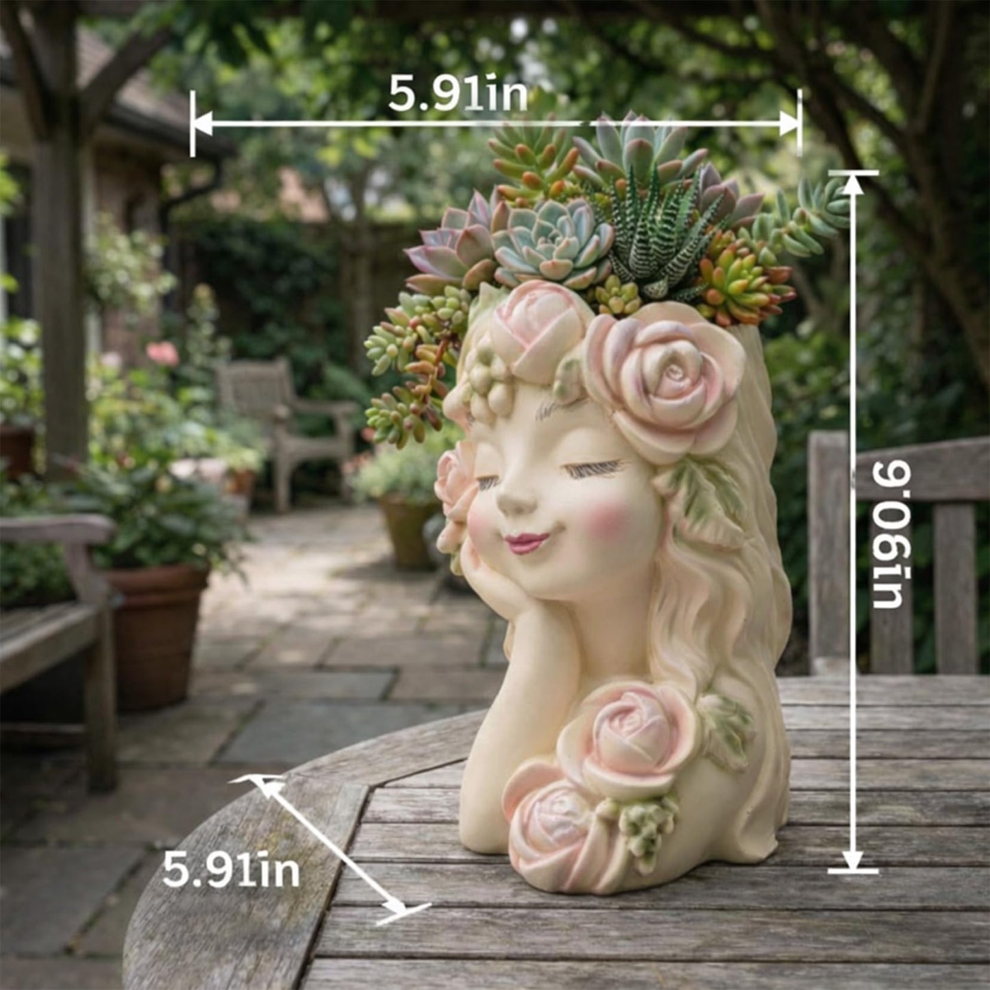 Elenon Head Face Planter for Succulents Indoor Outdoor with Drainage Hole, Unique Home Garden Decor Resin Cute Turtle Flower Pot Gift Idea for Plant Lovers