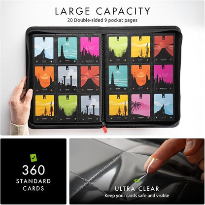 Vault X 9 Pocket Zip Binder, 360 Cards, Exo-Tec Material, 20 Side-Loading Pages (Red)