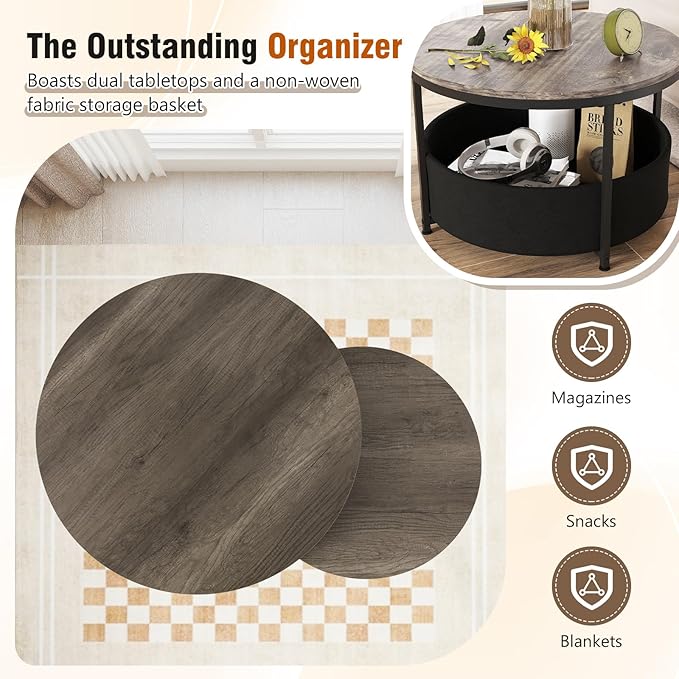 Tangkula Round Nesting Coffee Table Set of 2, Wooden Center End Table
