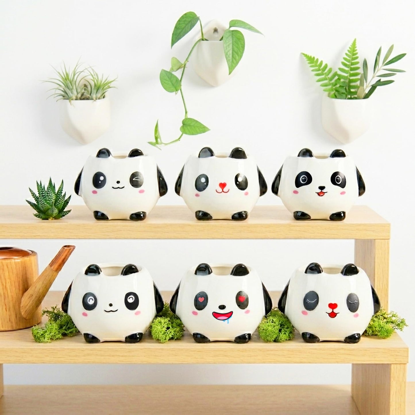 Set of 6 Small Cartoon Plant Pots with Drainage - 3.5 Inch Animal Succulent Planters - Mini Ceramic Cactus Pots, Air Plant Holder for Window Sill, Office, Bookshelf Decor
