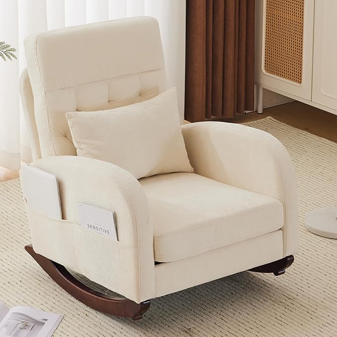 VINGLI Chenille Low Seat Rocking Chair, Upholstered Nursery Glider Chair