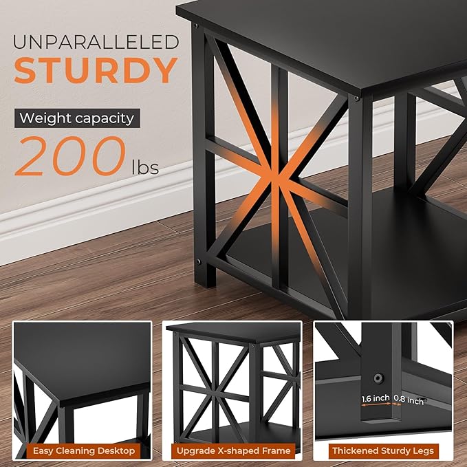 GreenForest End Table with 2-Tier Storage Shelf, 19.7 inch Side Table