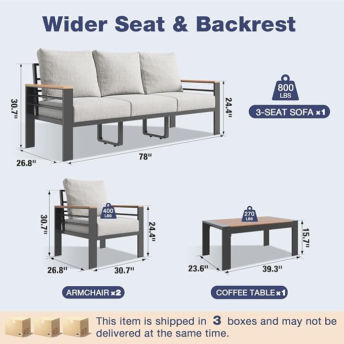 Aoxun Aluminum Patio Furniture Set 5 Seats, Oversized Outdoor Sectional