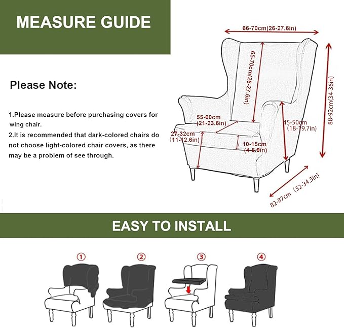 HAOYONG Waterproof Wing Chair Slipcovers Stretch Wingback Chair Covers 4 Pieces