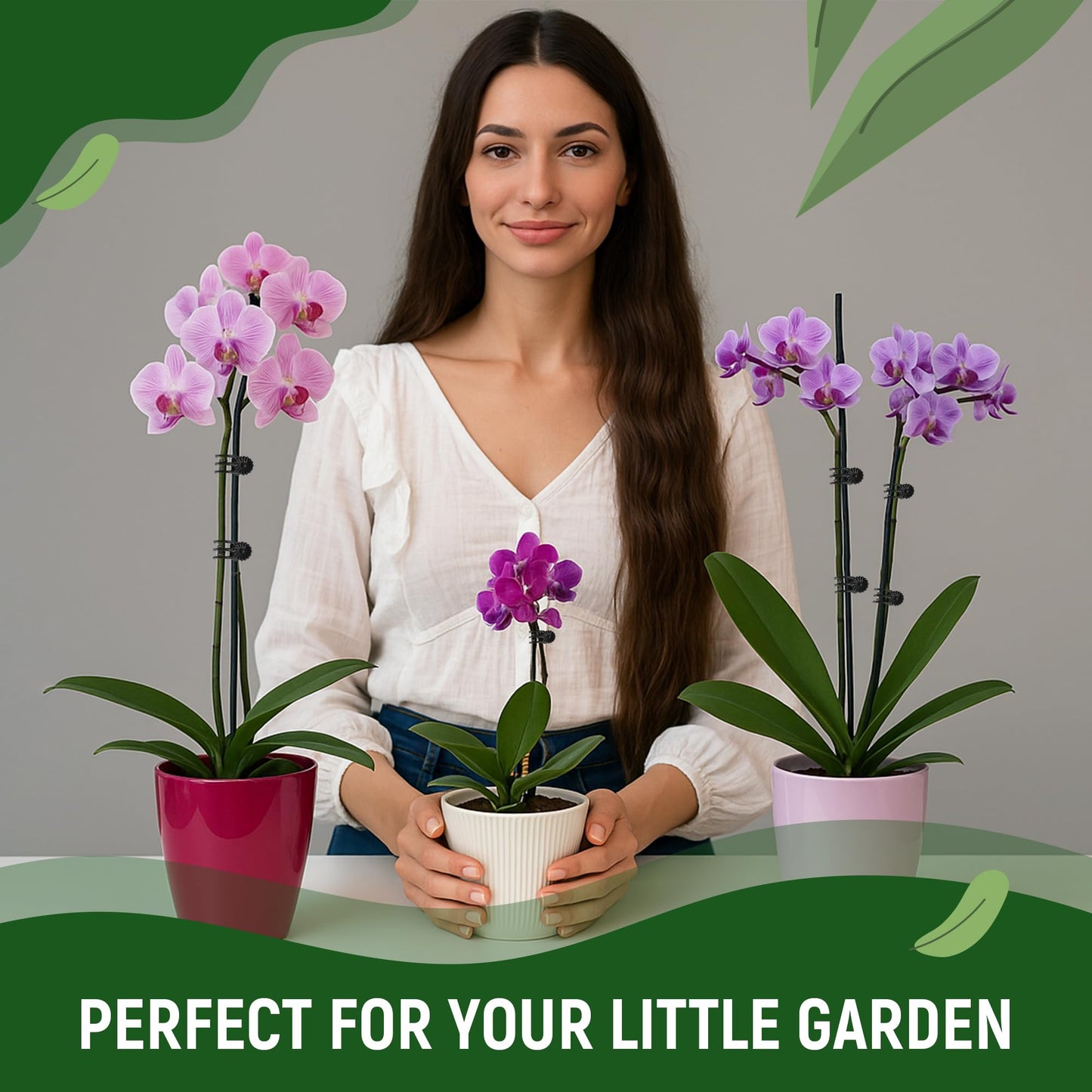 10Pcs Plant Support Stakes for Indoor Plants 16 Inches with 15 Clips, Plant Sticks for Indoor and Outdoor Plants, Tall Bendable Orchid Clips and Single Stem Flower Stakes (Green)