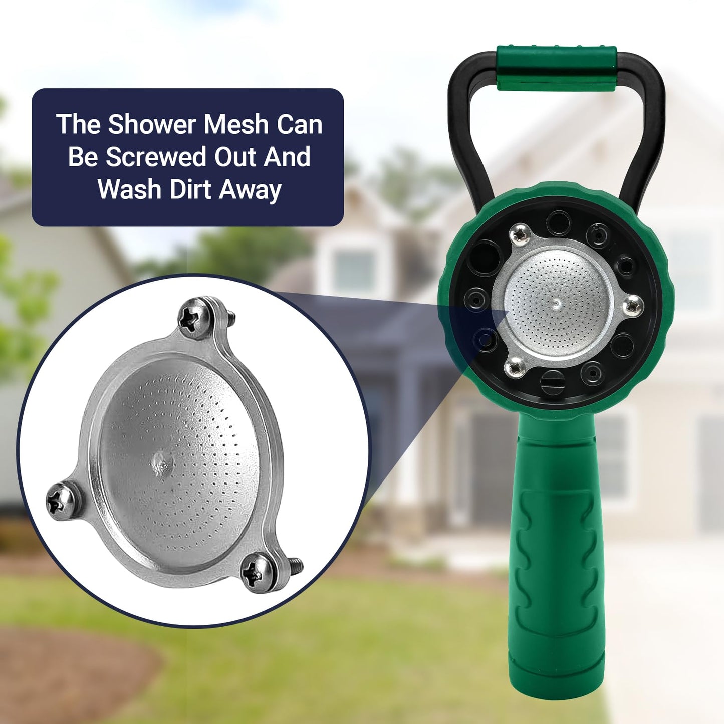 HugeDawn Garden Hose Nozzle, 6 Spray Patterns Heavy Duty Metal Water Nozzle with High Pressure for Watering, Cleaning, Washing (Green)