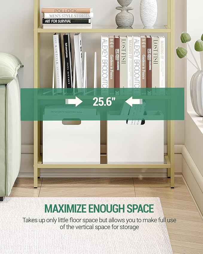 Hzuaneri Bookcase Bookshelf, Tempered Glass Arched Bookshelf