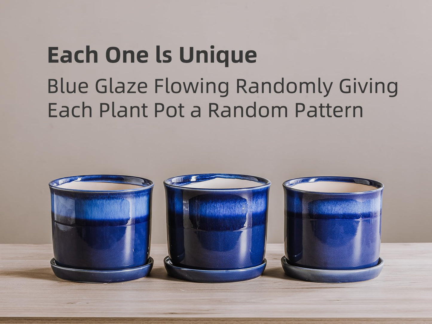 Chubacoo 5.8 Inch Plant Pot: Ceramic Planter with Drainage Hole & Saucer for Indoor Outdoor Plants - Flowerpot with Bonded Tray for Home Office - Blue Reactive Glaze