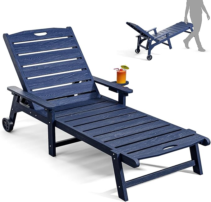 Outdoor Lounge Chair with 5-Position Adjustable, Outside Lounge Chair with Cup