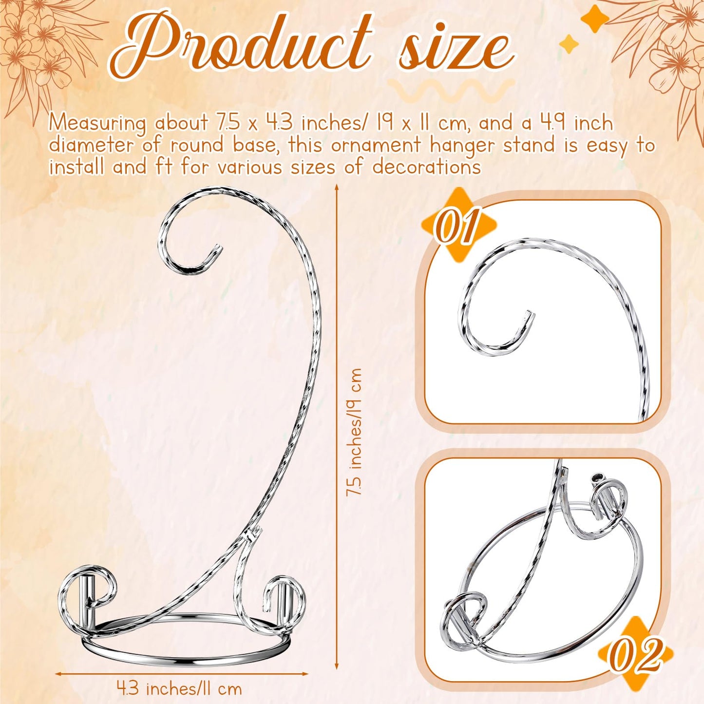 MorningRo 1 Pcs Ornament Display Stand 7.5" Height Ornament Stand Holder Ornaments Hanger Terrarium Bracket Air Plant Holder Hanging Hook for Christmas Home Party Wedding Decoration(Silver)