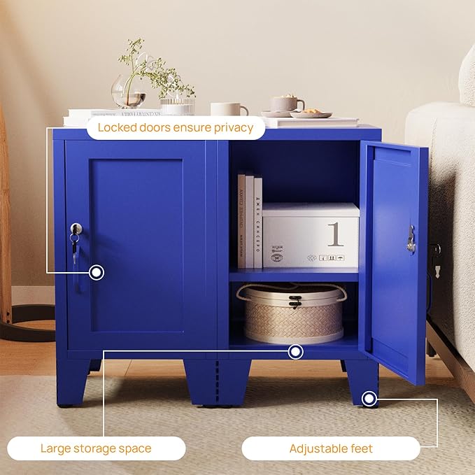 ALBAD Metal Nightstand with Lockable Cabinet, Compact Mini Locker Bedside Table