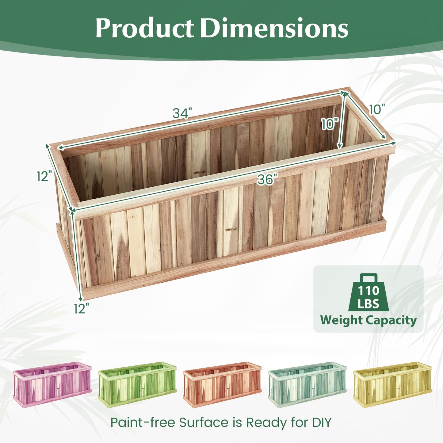 Giantex Acacia Wood Raised Garden Bed, Rectangular Planter Box w/Drainage Gaps, Floor Standing Window Mount for Flower Vegetable Herb Fruit, Outdoor Plant Container for Backyard, Lawn, 36"x12"x12"