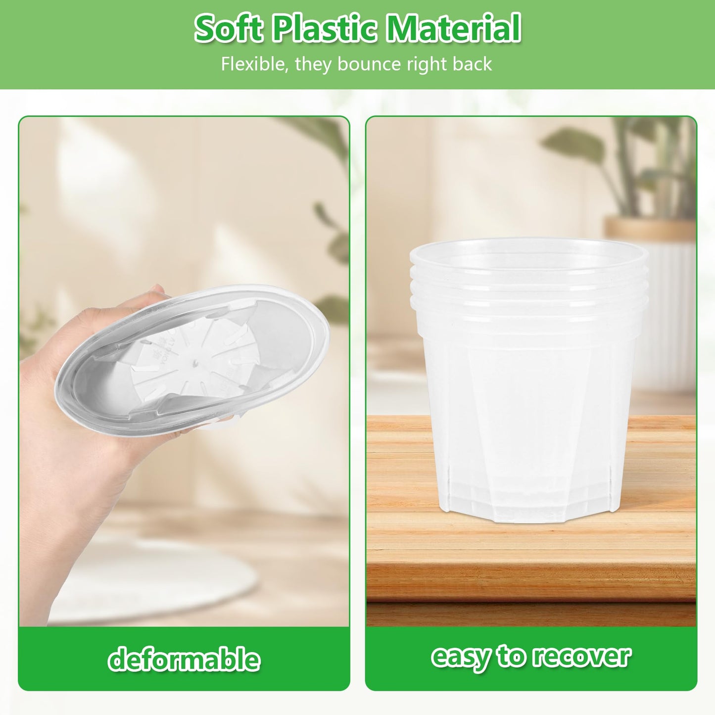 AUGXIXI 5 Set 7 Inch Transparent Plastic Garden Pots with Saucer - Planter with Drainage Hole for Indoor and Outdoor Plants - Includes 10 Plant Labels