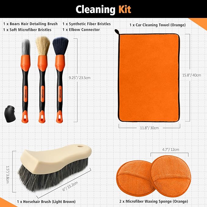 YeewayVeh 7PCS Car Interior Detailing Kit, Horse Hair Car Leather Brush